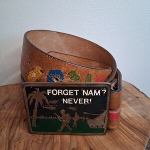 Vintage Leather Belt with Military Buckle